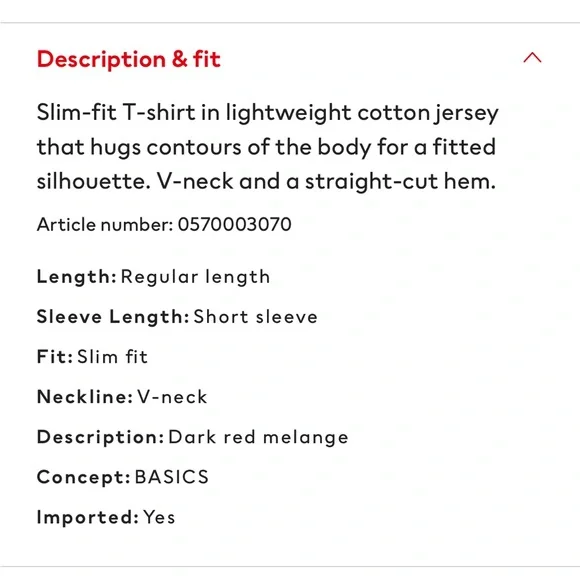 H&M Maroon Slim Fit Short-Sleeve V-Neck Lightweight Cotton T-Shirt Casual Top L - Picture 16 of 16